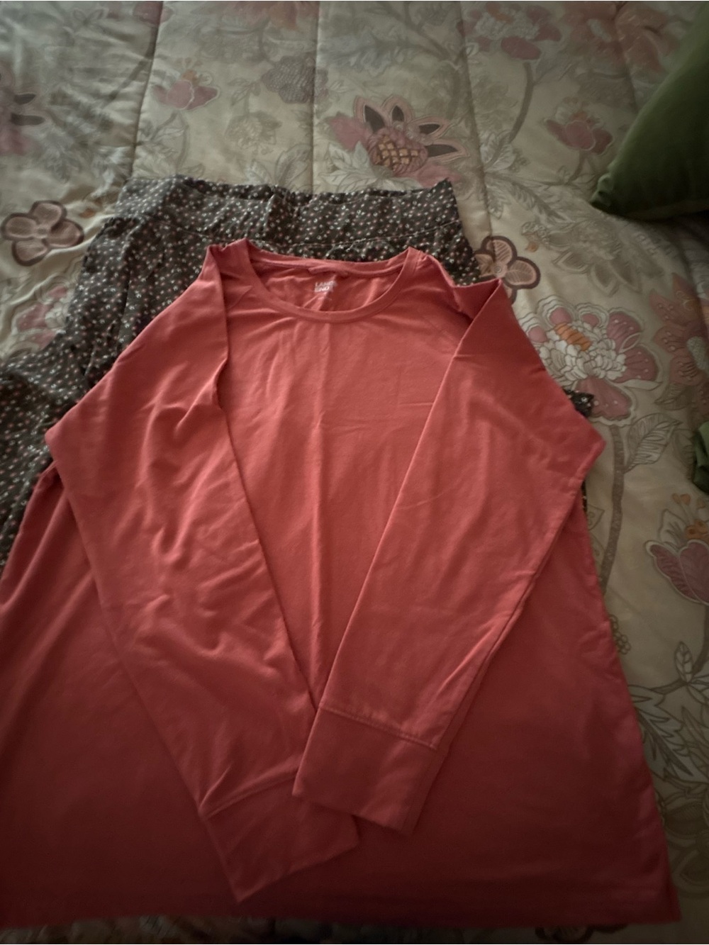 Long Sleeve Salmon Pink and brown floral pajamas